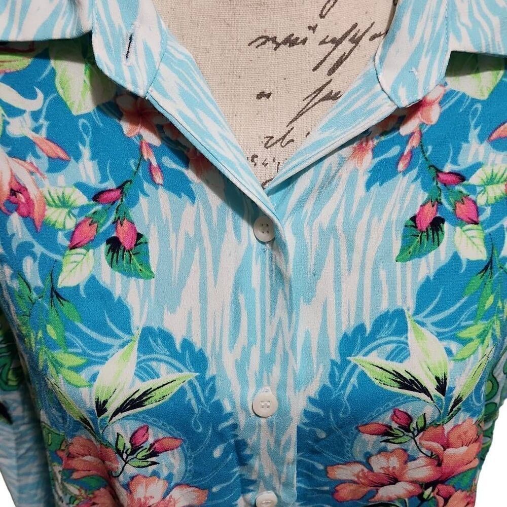 Tommy Bahama Ladies Sz L/XL Aqua Fleur De Flora Boyfriend Button Down Tunic - Picture 5 of 7